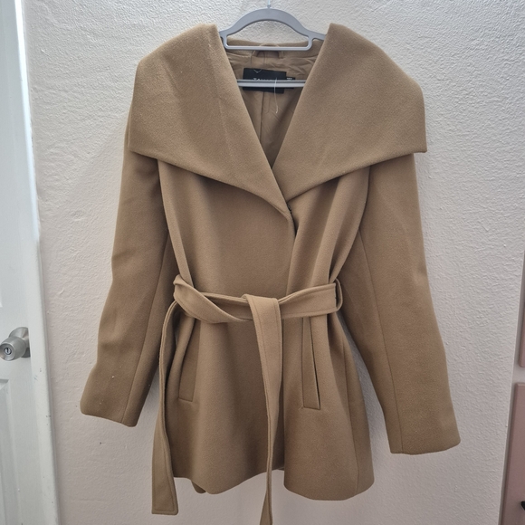 Tahari Tan Shawl Collar Coat with Belt - Picture 1 of 5